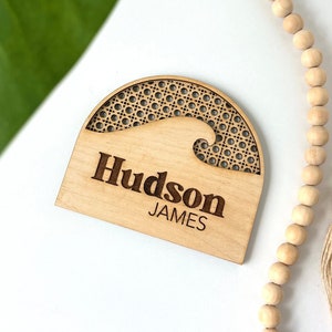 Rattan Wave Baby Name Sign, Wooden Baby Name Sign, Tropical Baby Name Announcement, Beach Nursery Decor, Tropical Baby Shower, Baby Gift
