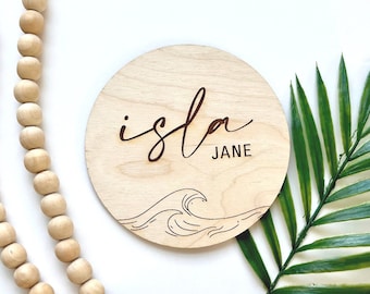 Baby Name Announcement Sign, Wave Wooden Baby Name Sign, Tropical Beachy Ocean Baby Announcement, Custom Baby Name Sign, Baby Shower Gift