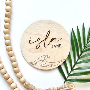Wave Baby Name Announcement Sign, Wave Wooden Baby Name Sign, Tropical Beach Ocean Baby Announcement, Custom Name Sign, Baby Shower Gift Font #1