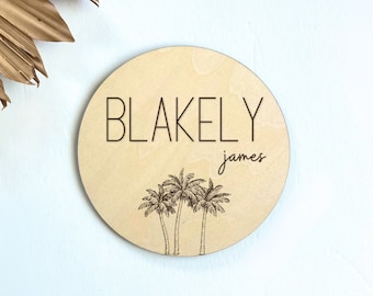 Palm Tree Baby Name Announcement Sign, Custom Wooden Baby Name Sign, Tropical Beach Ocean Baby Announcement, Baby Shower Gift