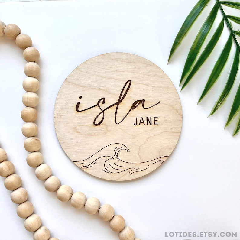 Wave Baby Name Announcement Sign, Wave Wooden Baby Name Sign, Tropical Beach Ocean Baby Announcement, Custom Name Sign, Baby Shower Gift image 6