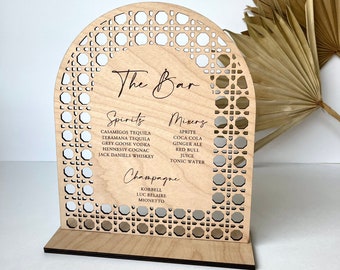 Rattan Arch Bar Sign- Boho Wedding Bar Sign, Tropical Bar Sign, Cane Bar Sign, Tropical Wedding Signs, Boho Wedding Signs, Engraved Bar Sign