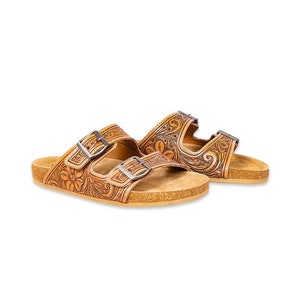 Women's Western Floral Hand-Tooled Leather Sandals