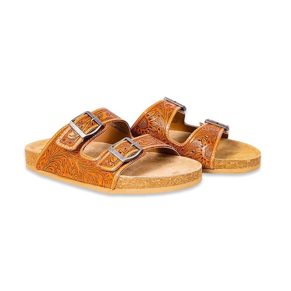 Women's Sunflower Western Hand-Tooled Leather Sandals