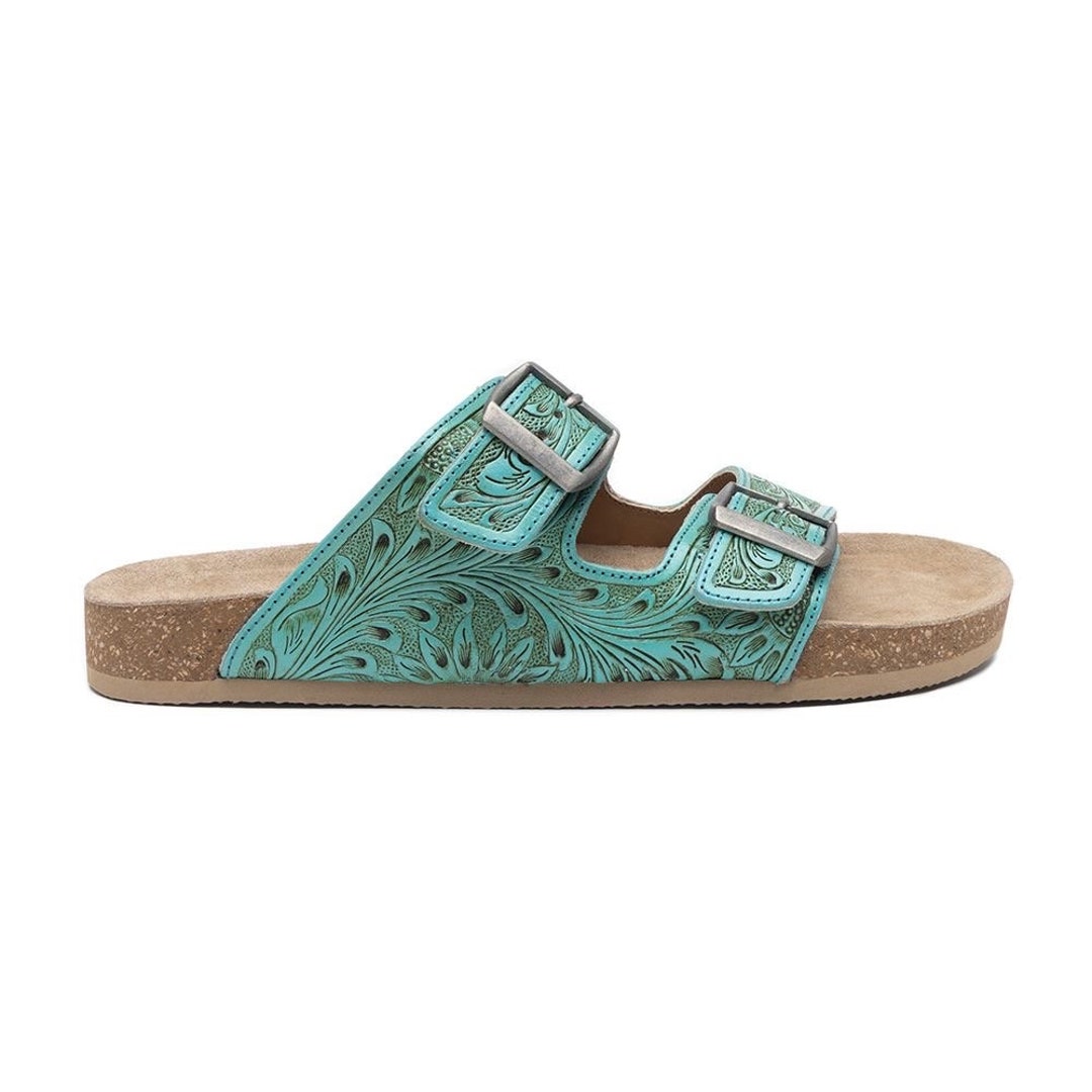Women's Turquoise Western Floral Hand-tooled Leather Sandals - Etsy