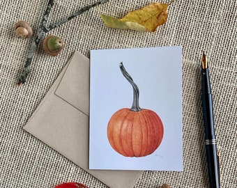 Pumpkin note cards - 6 blank botanical cards -all one design - brown Kraft envelopes - 5 1/2" x 4 1/4" - small gift idea - autumn - gardener