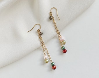 Fresh Water Pearls, Paperclip Chain & 14k Gold Fill Earrings // Pink, Green, Blue, Burgundy and Brown Multi Color Lightweight Earrings