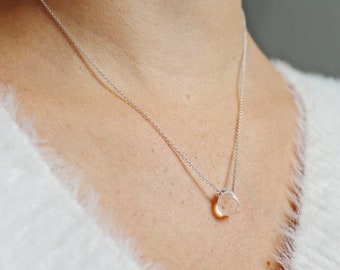 Clear Faceted Quartz Teardrop Necklace on Vermeil or Sterling Silver Fine Chain, Clear and Gold Necklace, Dainty Versatile Sparkly Necklace