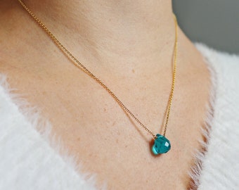 Helderblauw gefacet uit de steenpels ketting op Sterling Silver of Vermeil Fine Chain, Capri Blue & Silver Ketting, Lichtgewicht Ketting