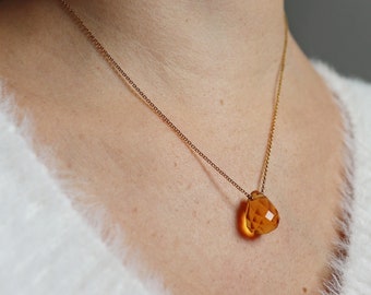 Orange Citrine Faceted Teardrop Ketting op 22K Vermeil Fine Chain of Sterling Silver Chain, Faceted Tear Drop Ketting, november Birthstone