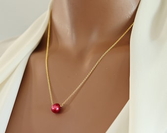 Simple Fuchsia Fresh Water Pearl Necklace on Fine Vermeil (22k Gold) Chain and Lobster Claw Clasp, Dyed Pearl Teardrop Minimalist Necklace