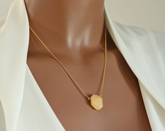 Oranje en Beige Citrine Hand-Cut Teardrop ketting op Sterling Silver of 22K Vermeil Fijne Ketting, onregelmatig gevormde gladde tear drop ketting