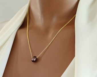 Simple Brown Purple Fresh Water Pearl Necklace on Fine Vermeil Chain (22K Gold) & Lobster Claw Clasp, Dyed Pearl Teardrop Minimal Necklace