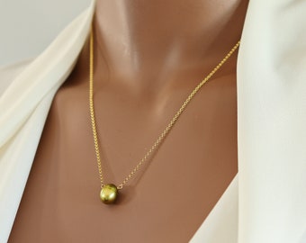 Simple Green Fresh Water Pearl Necklace on Fine Vermeil Chain (22K Gold) & Lobster Claw Clasp, Dyed Pearl Teardrop Minimalist Necklace