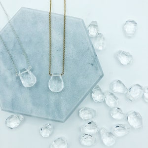 Clear Quartz Faceted Teardrop Necklace on 22K Vermeil Fine Chain or Sterling Silver Chain, Irregular Shaped Faceted Tear Drop Necklace image 9