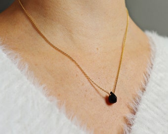Gefacetreede Onyx Teardrop Ketting op Vermeil of Sterling Silver Fine Chain, Black & Gold Ketting, Tiny Dainty Sparkly Lichtgewicht Ketting