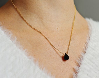 Faceted Onyx Teardrop Necklace on Vermeil or Sterling Silver Fine Chain, Black & Gold Necklace, Tiny Dainty Sparkly Lightweight Necklace