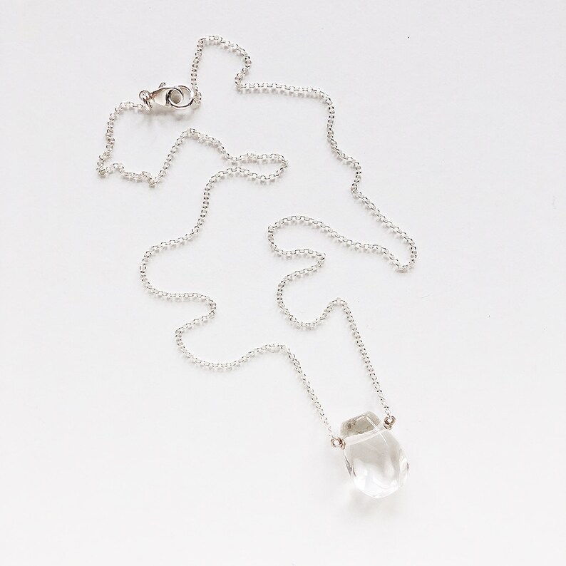 Clear Quartz Faceted Teardrop Necklace on 22K Vermeil Fine Chain or Sterling Silver Chain, Irregular Shaped Faceted Tear Drop Necklace image 2