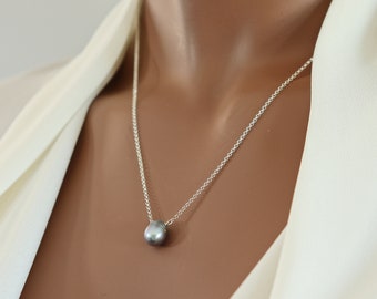 Simple Blue Green Fresh Water Pearl Necklace on Fine Sterling Silver Chain and Lobster Claw Clasp, Dyed Pearl Teardrop Minimalist Necklace