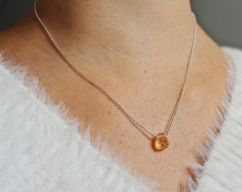 Citrien handgesneden teardrop ketting op Vermeil of Sterling Silver Fine Chain, Oranje en Goud Lichtgewicht Ketting, november Birthstone