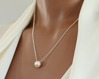 Simple White Fresh Water Pearl Necklace on Fine Sterling Silver Chain and Lobster Claw Clasp, Natural Pearl Teardrop Minimalist Necklace