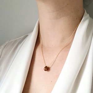 Simple Bronze Tone Fresh Water Pearl Necklace on Fine Vermeil Chain 22K Gold & Lobster Claw Clasp, Dyed Pearl Teardrop Minimalist Necklace image 4