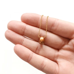 Simple Bronze Tone Fresh Water Pearl Necklace on Fine Vermeil Chain 22K Gold & Lobster Claw Clasp, Dyed Pearl Teardrop Minimalist Necklace image 3