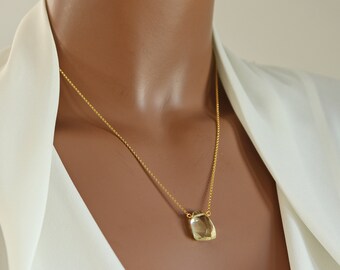 Licht gele lemon topaz handgesneden teardrop ketting op Sterling Silver Fine Chain of 22K Vermeil, onregelmatige gefaceteerde teardrop ketting
