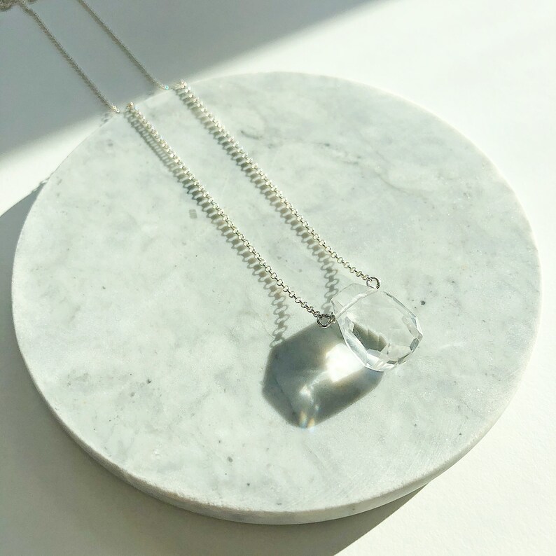 Clear Quartz Faceted Teardrop Necklace on 22K Vermeil Fine Chain or Sterling Silver Chain, Irregular Shaped Faceted Tear Drop Necklace image 10