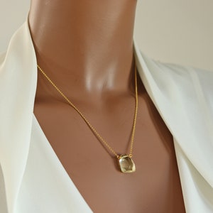 Pineapple Quartz Faceted Teardrop Necklace on 22K Vermeil Fine Chain or Sterling Silver Chain, Irregular Shaped Faceted Tear Drop Necklace