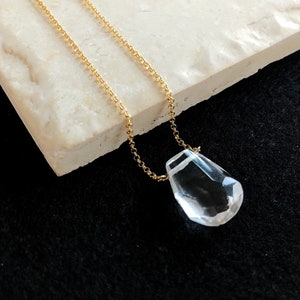 Clear Quartz Faceted Teardrop Necklace on 22K Vermeil Fine Chain or Sterling Silver Chain, Irregular Shaped Faceted Tear Drop Necklace image 5