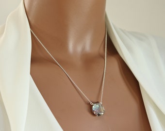 Faceted Electroplated Quartz Hand-Cut Teardrop Necklace on Sterling Silver Fine Chain or 22K Vermeil, Irregular Shaped Tear Drop Necklace