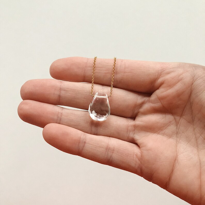 Clear Quartz Faceted Teardrop Necklace on 22K Vermeil Fine Chain or Sterling Silver Chain, Irregular Shaped Faceted Tear Drop Necklace image 3