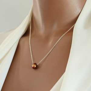 Simple Bronze Tone Fresh Water Pearl Necklace on Fine Vermeil Chain 22K Gold & Lobster Claw Clasp, Dyed Pearl Teardrop Minimalist Necklace image 1