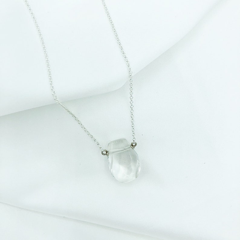 Clear Quartz Faceted Teardrop Necklace on 22K Vermeil Fine Chain or Sterling Silver Chain, Irregular Shaped Faceted Tear Drop Necklace image 7