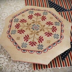 Patriotic Series #9 New Patriotic Pincushion / Primitive cross stitch pattern / PDF