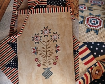 Patriotic Series #5 Patriotic Flowers / Primitive cross stitch pattern / PDF