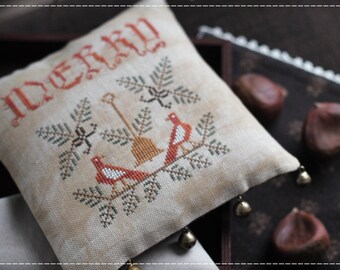 MERRY Pinkeep / Primitive cross stitch pattern