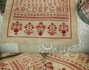 Red Flower Sampler / Cross stitch pattern / PDF