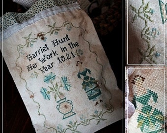 Harriet Hunt Sewing pouch / Primitive cross stitch pattern