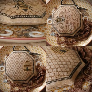 Bee Pincushion / Primitive Cross Stitch Pattern / PDF