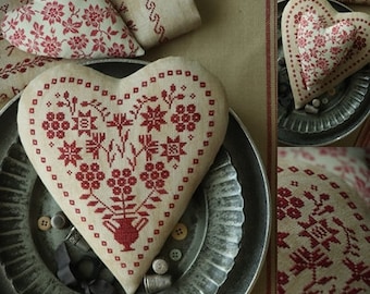 Red Flower Heart / Cross stitch pattern / PDF