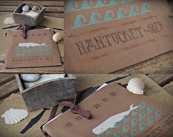 NANTUCKET Sewing Pouch / Primitive cross stitch patter / PDF