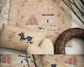 Spring Sampler & Happy Pigs Pinkeep / Cross stitch pattern / PDF