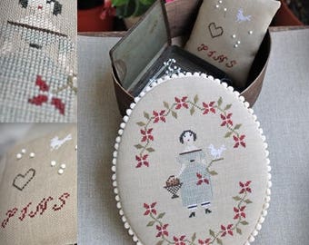Summertime Sewing Box & Pincushion / Primitive cross stitch pattern / PDF