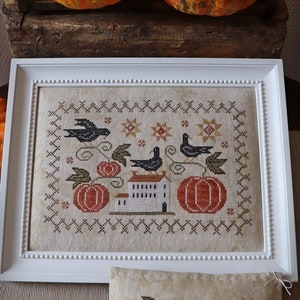 Crows & Pumpkins / Primitive cross stitch pattern / PDF