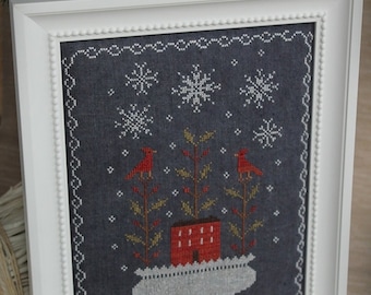 Snowy Night / Primitive cross stitch pattern / PDF