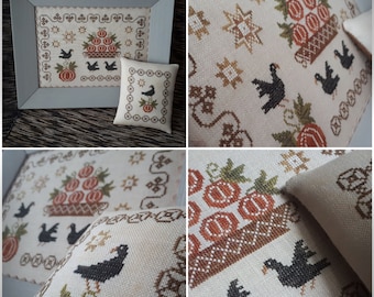 Pick a Pumpkin / Primitive cross stitch pattern / PDF