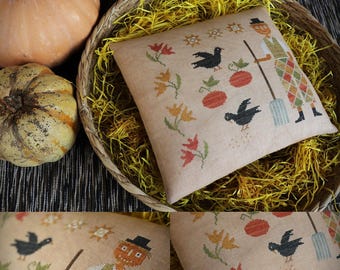 Pumpkin Joe / Primitive cross stitch pattern / Halloween / PDF