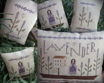 Lavender Rosie / Primitive cross stitch pattern / PDF